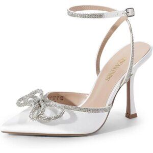 🆕 Women White High Heels Destiny Closed Toe Strappy Sexy Party Dress Shoes